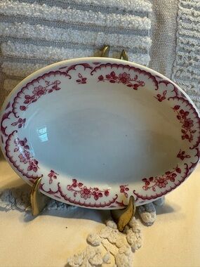 Vintage Shenango China Red Floral Oval Dish